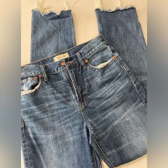 Madewell Dark Wash The Perfect Summer Jeans Distressed Cut Off Hem Size 26 - Picture 2 of 8